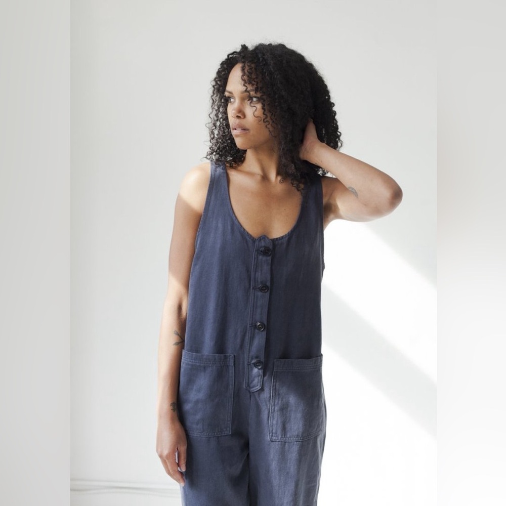 Jungmaven Navy Sleeveless Button-Front Jumpsuit